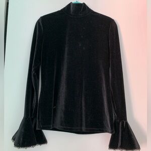 Neiman Marcus High Neck Black Velvet Top with Flared Beaded Sleeves, size Small